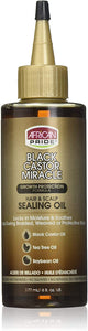 African Pride Black Castor Miracle Hair & Scalp Sealing Oil - Locks in Moisture & Soothes, Contains Black Castor Oil, Tea Tree Oil, Soybean Oil, 6 oz